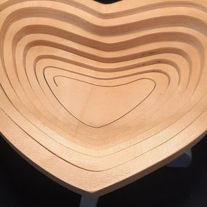 Heart Shaped Wooden Spiral Cut Collapsible Basket, Blue and natural wood color